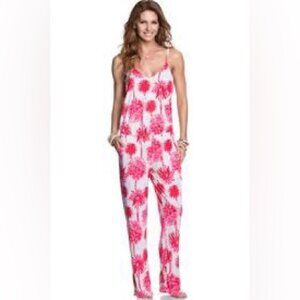Maaji Pink and White Tropical Floral Jumpsuit Sz L